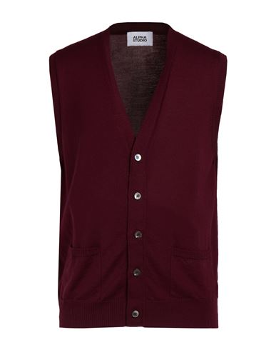 Alpha Studio Man Cardigan Plum Size 36 Mohair Wool In Purple