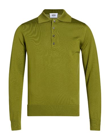 Alpha Studio Man Polo Shirt Military Green Size 44 Merino Wool