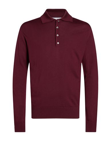 Alpha Studio Man Polo Shirt Burgundy Size 40 Merino Wool In Red