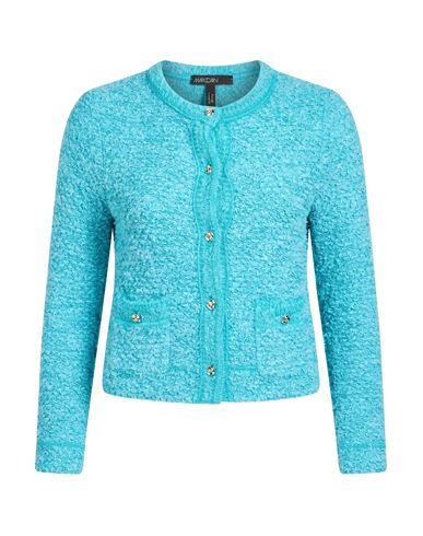Marc Cain Woman Cardigan Azure Size 1 Cotton, Organic Cotton, Polyamide, Acrylic, Viscose In Blue