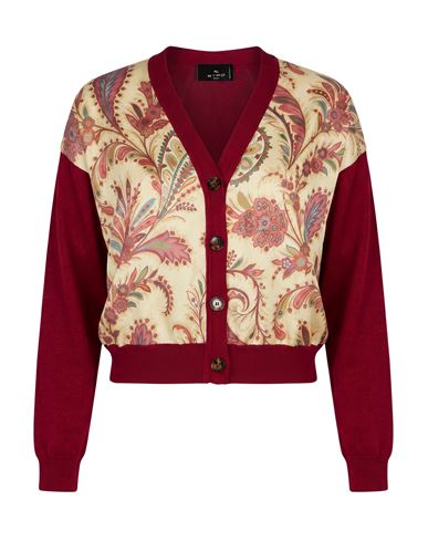 Etro Woman Cardigan Burgundy Size 12 Silk, Viscose, Nylon, Cotton In Red