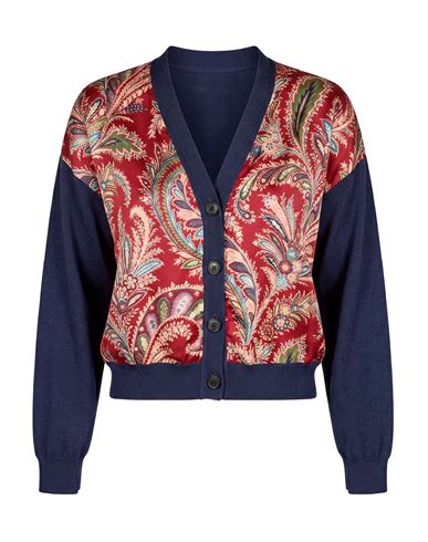 Etro Woman Cardigan Navy Size 12 Silk, Viscose, Nylon, Cotton