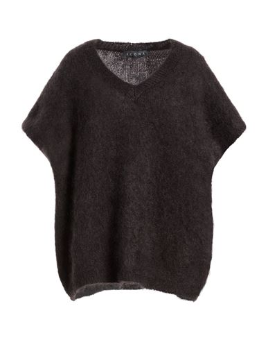 Icona By Kaos Woman Sweater Chocolate Brown Size M Mohair Wool, Polyamide, Elastane