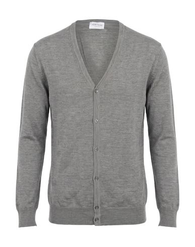 Heritage Man Cardigan Light Grey Size 36 Merino Wool In Gray