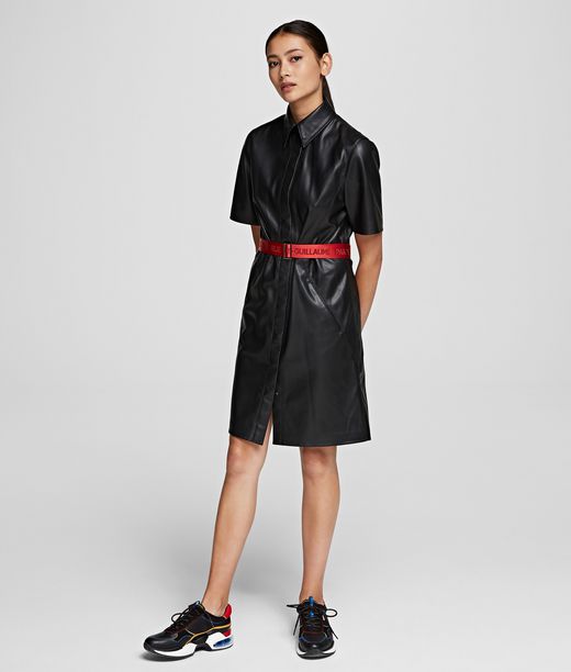 Image of Faux Leather Shirt Dress