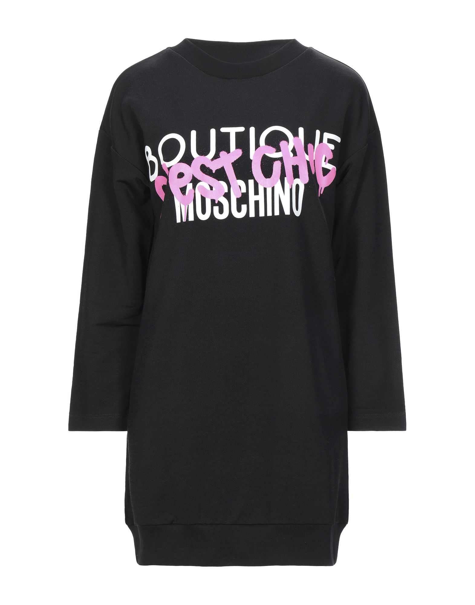 《セール開催中》BOUTIQUE MOSCHINO レディース ミニワンピース＆ドレス ブラック 42 レーヨン 52% / コットン 44% / ポリウレタン 4%