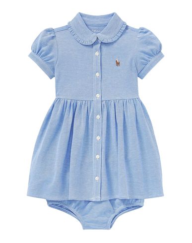 Polo Ralph Lauren Solid Oxford Dress Newborn Girl Baby Dress Sky Blue Size 3 Cotton