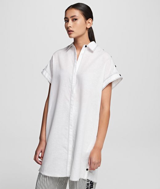 Karl Lagerfeld Damen Kurzärmelige Leinentunika Weiss 55% Leinen, 45% Baumwolle, Größe: S