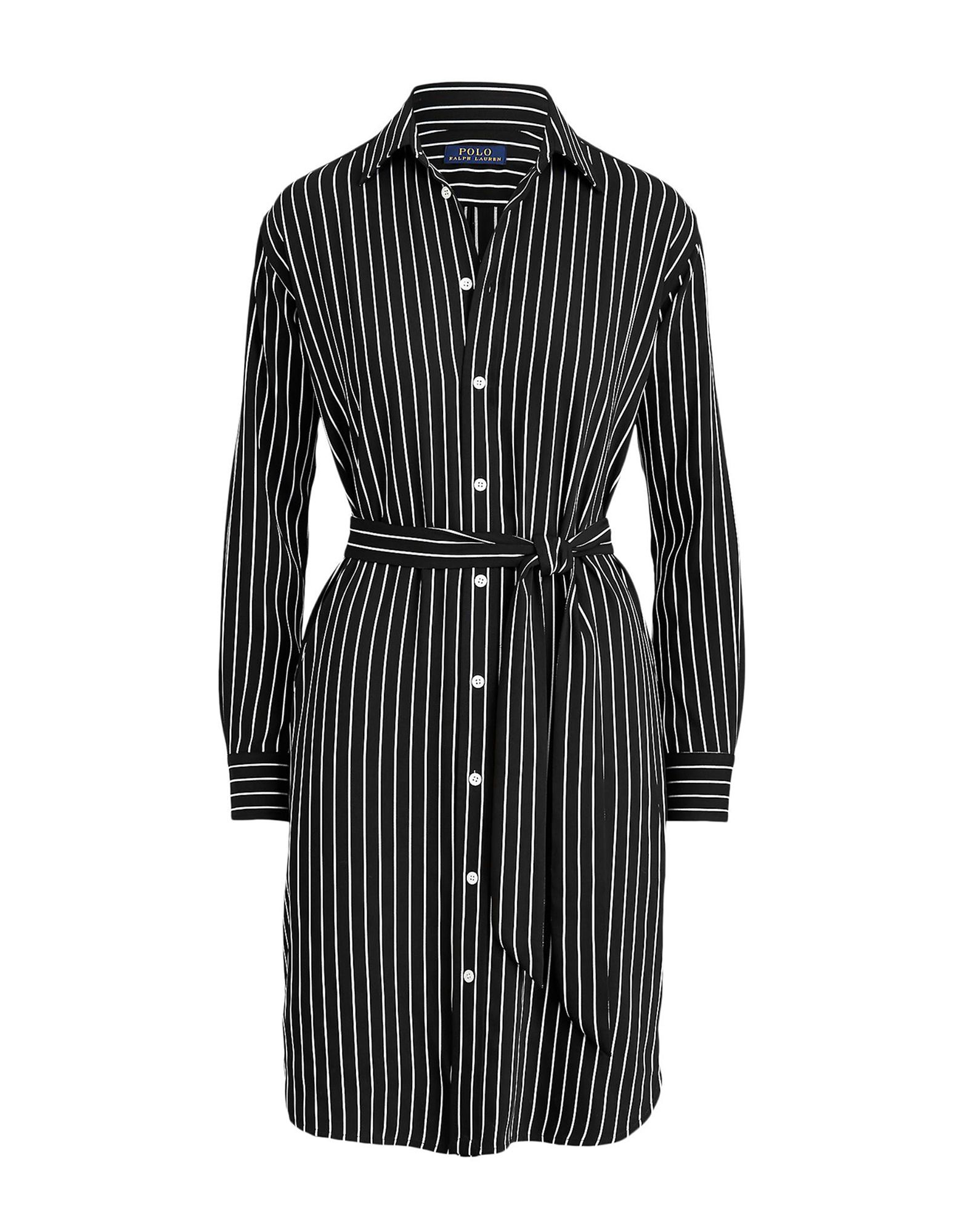 《セール開催中》POLO RALPH LAUREN レディース ミニワンピース＆ドレス ブラック 2 ポリエステル 92% / レーヨン 8% STRIPED BELTED SHIRTDRESS