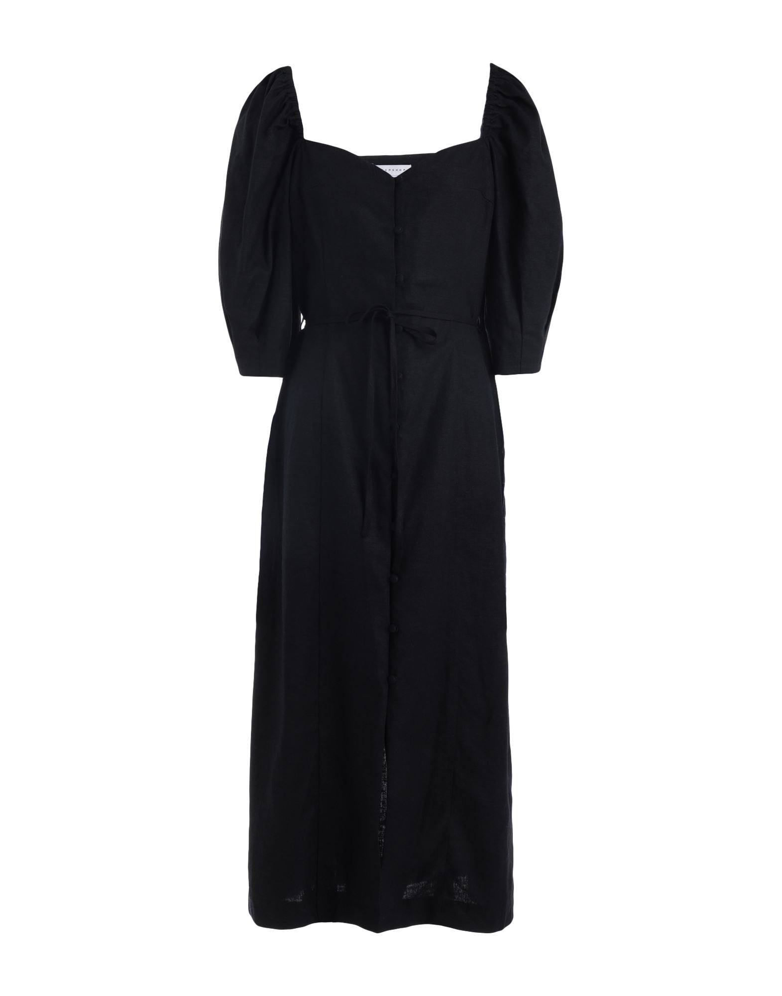 《セール開催中》TOPSHOP レディース ミディ丈ワンピース ブラック 10 リネン 57% / レーヨン 43% BLACK LINEN BLEND PUFF SLEEVE MIDI DRESS