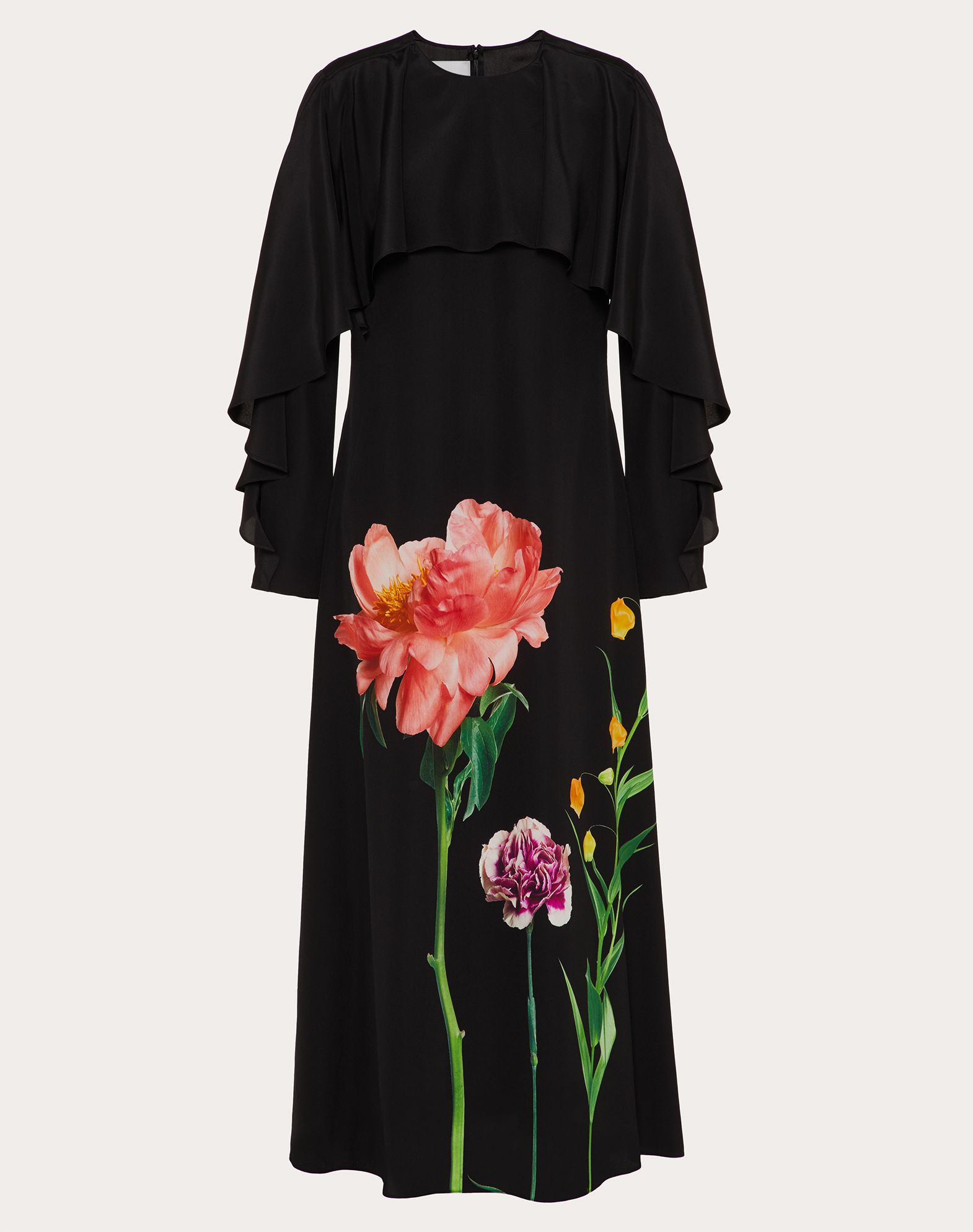 Valentino Printed Crepe De Chine Dress In Black/multicolor