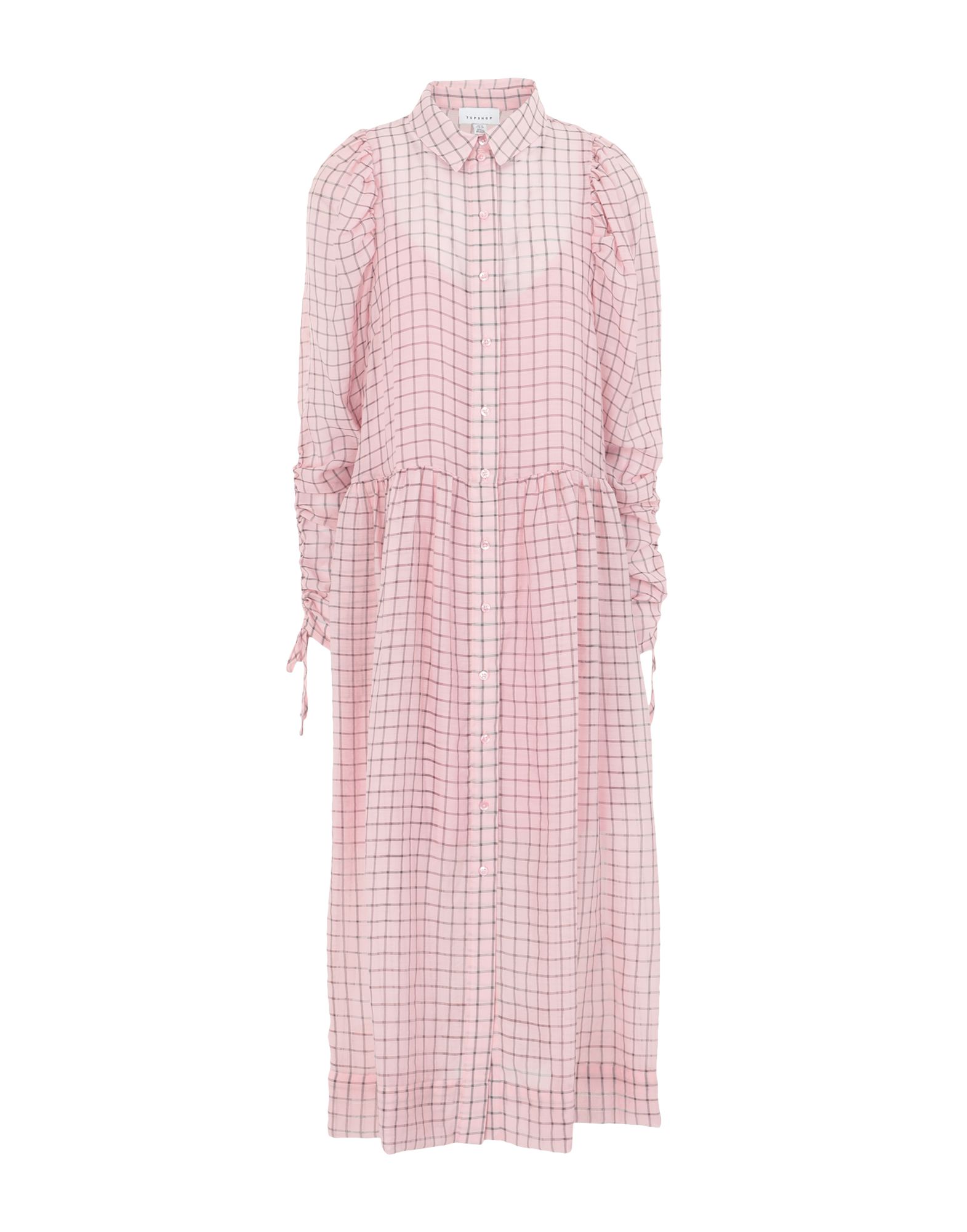 《セール開催中》TOPSHOP レディース ミディ丈ワンピース ピンク 6 レーヨン 69% / ナイロン 25% / ポリエステル 6% PINK CHECK ORGANZA SHIRT DRESS