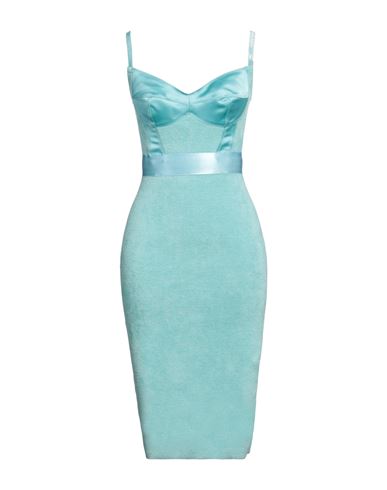 Elisabetta Franchi Woman Midi Dress Turquoise Size 8 Virgin Wool, Viscose, Polyamide, Acetate, Elast In Blue