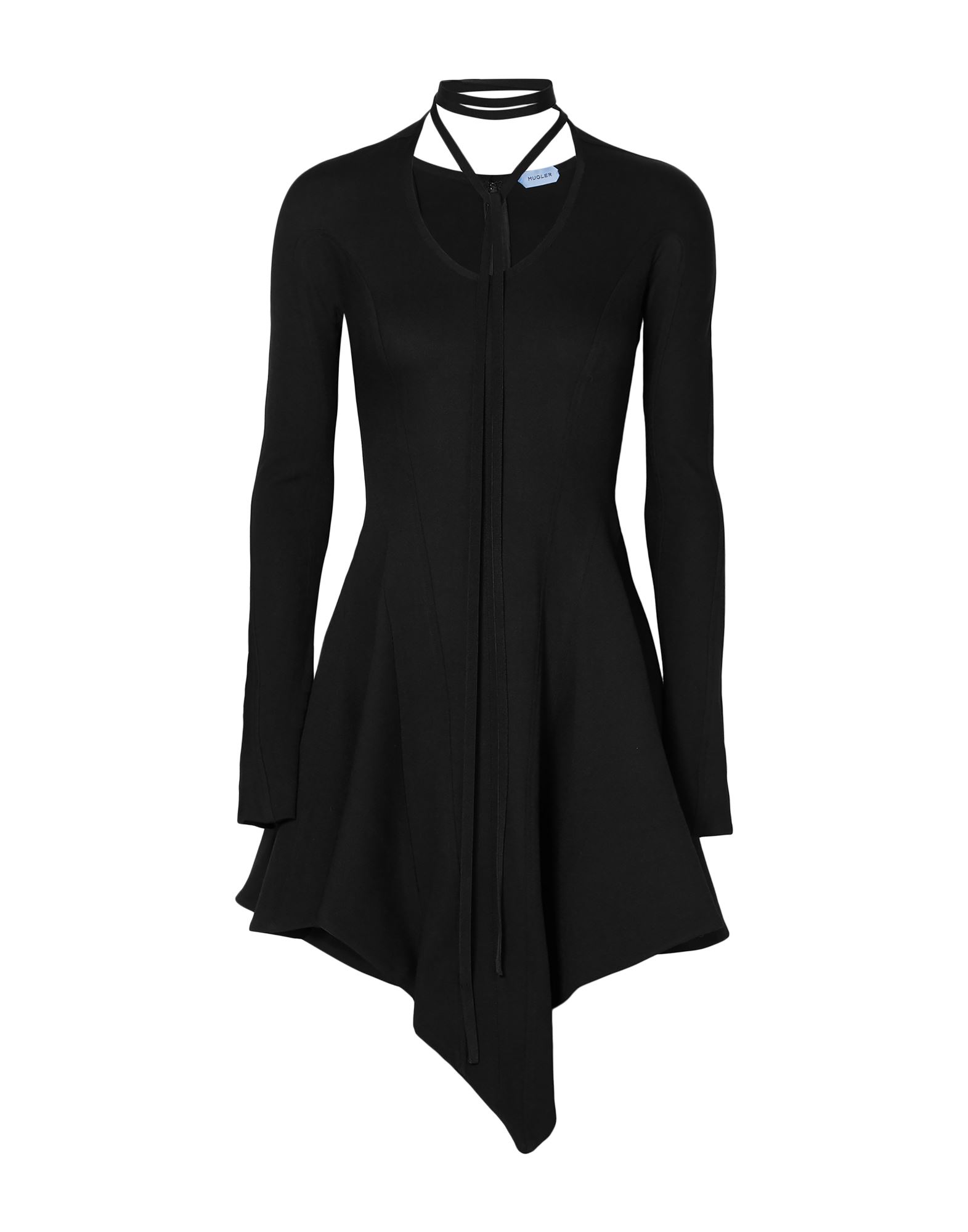 《セール開催中》MUGLER レディース ミニワンピース＆ドレス ブラック 34 レーヨン 60% / バージンウール 35% / ポリウレタン 5%