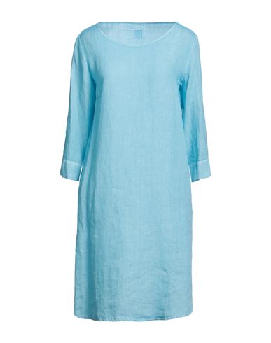 120% Woman Midi Dress Azure Size 6 Linen In Blue