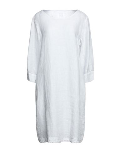 120% Woman Midi Dress White Size 12 Linen In Grey