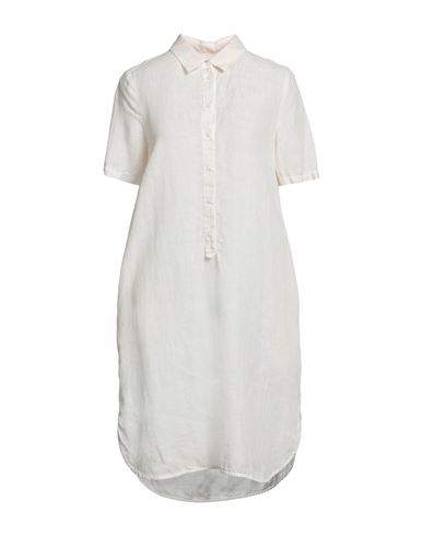 120% Woman Midi Dress Cream Size 4 Linen In White