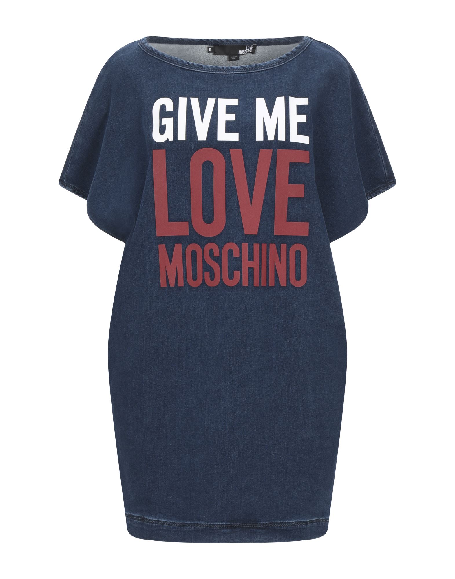 《セール開催中》LOVE MOSCHINO レディース ミニワンピース＆ドレス ブルー S コットン 91% / ポリエステル 8% / ポリウレタン 1%