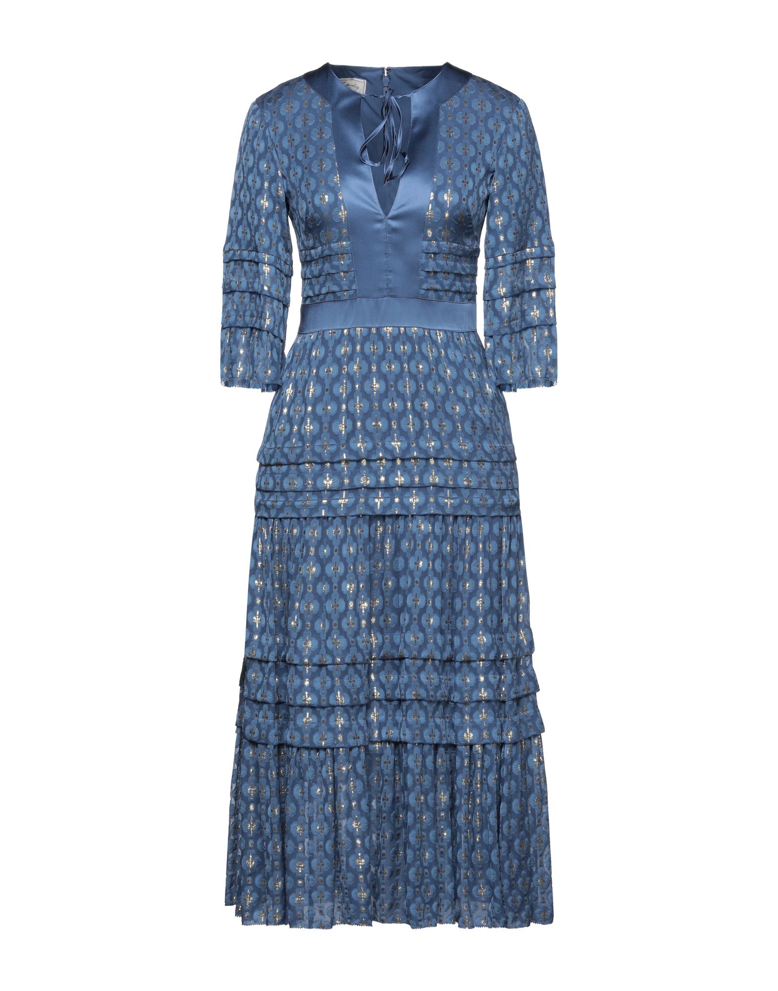 《セール開催中》TEMPERLEY LONDON レディース ミディ丈ワンピース ブルー 6 レーヨン 47% / シルク 45% / 金属繊維 8%