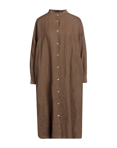 Aspesi Woman Midi Dress Khaki Size 8 Linen In Beige