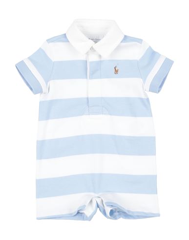 Polo Ralph Lauren Striped Cotton Rugby Shortall Newborn Boy Baby Jumpsuits Light Blue Size 3 Cotton