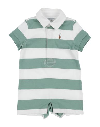 Polo Ralph Lauren Striped Cotton Rugby Shortall Newborn Boy Baby Jumpsuits Sage Green Size 3 Cotton