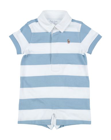 Polo Ralph Lauren Striped Cotton Rugby Shortall Newborn Boy Baby Jumpsuits Slate Blue Size 3 Cotton