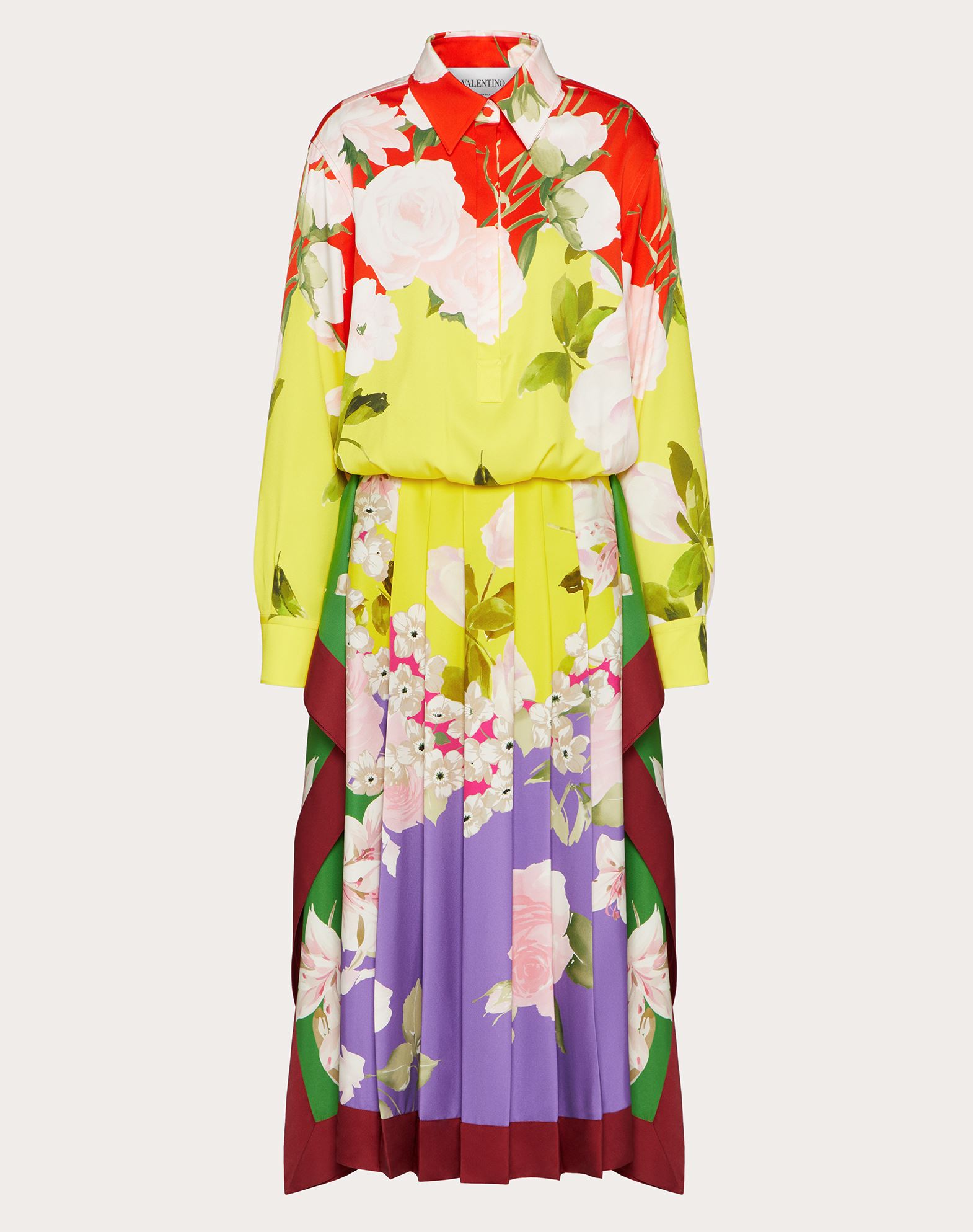 Valentino Pleated Floral-print Silk-blend Twill Midi Dress In Multicolored