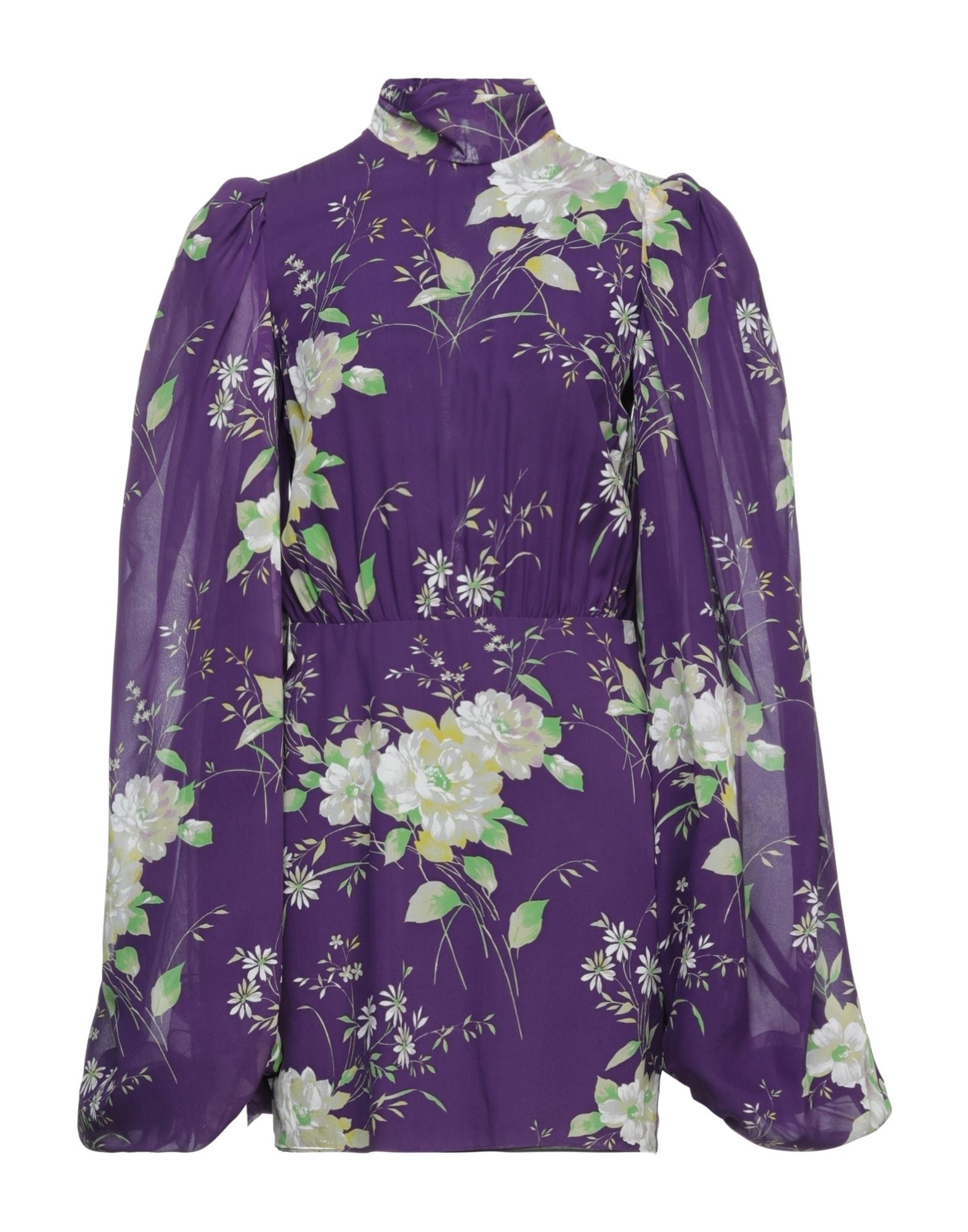 Attico Floral Silk Turtleneck Minidress In Purple