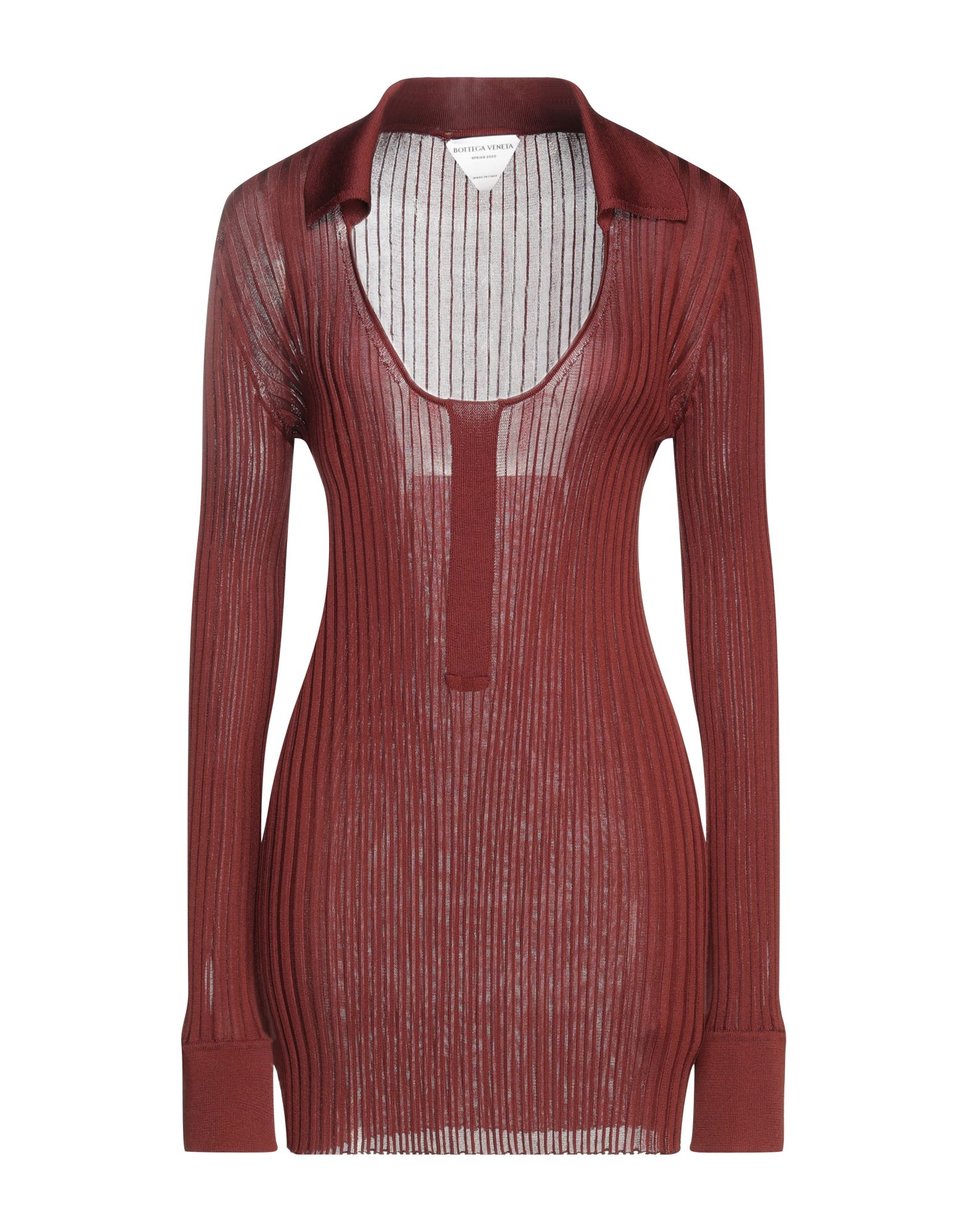Bottega Veneta Scoop Neck Ribbed Long Knitted Top In Brick Red