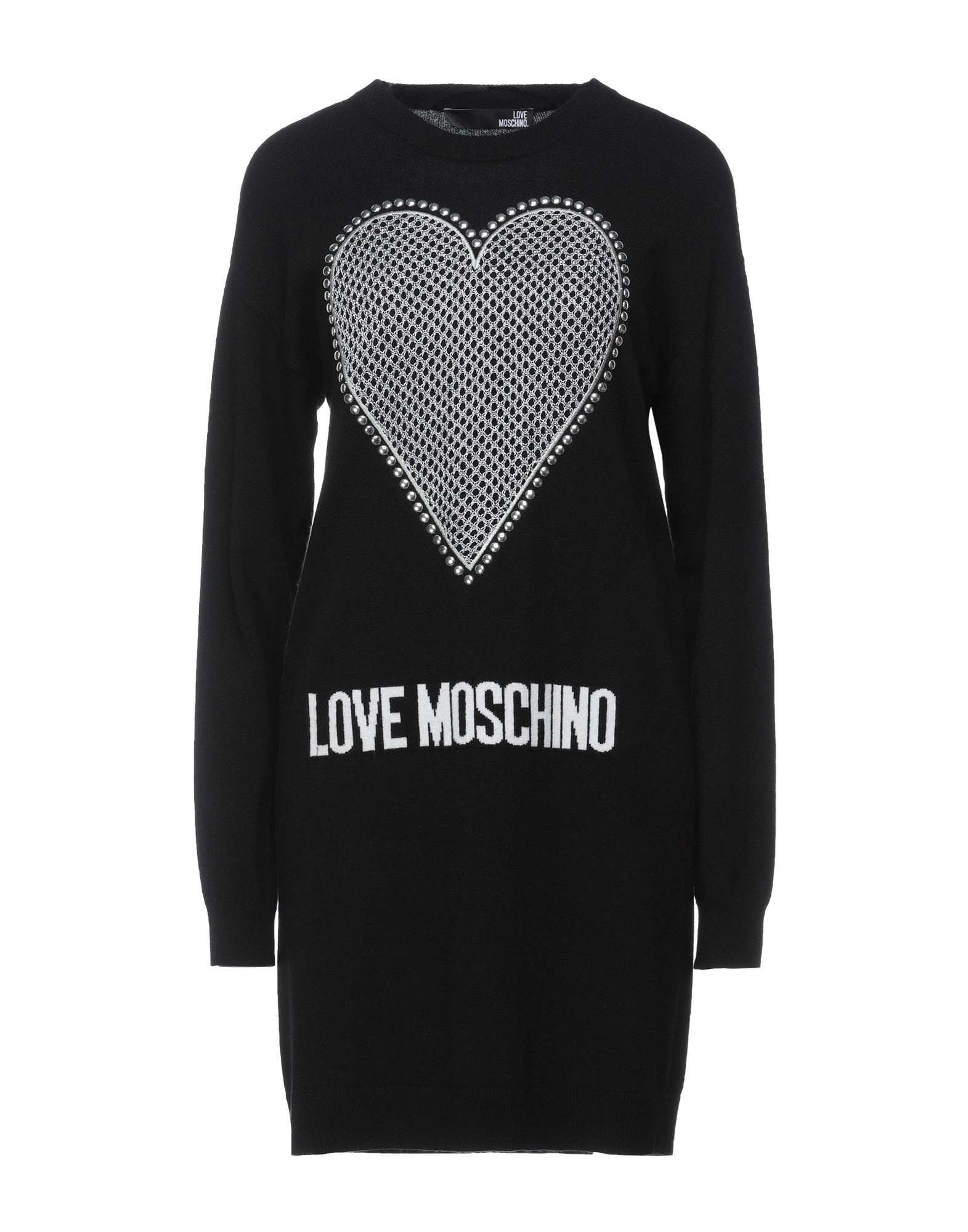 《セール開催中》LOVE MOSCHINO レディース ミニワンピース＆ドレス ブラック 38 ウール 35% / ナイロン 30% / レーヨン 30% / カシミヤ 5% / 金属繊維