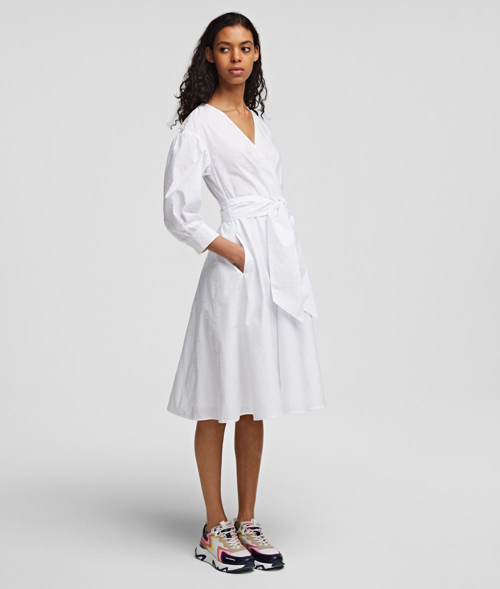 Woman Logo Wrap Shirt Dress White 100% Cotton - Size: 6