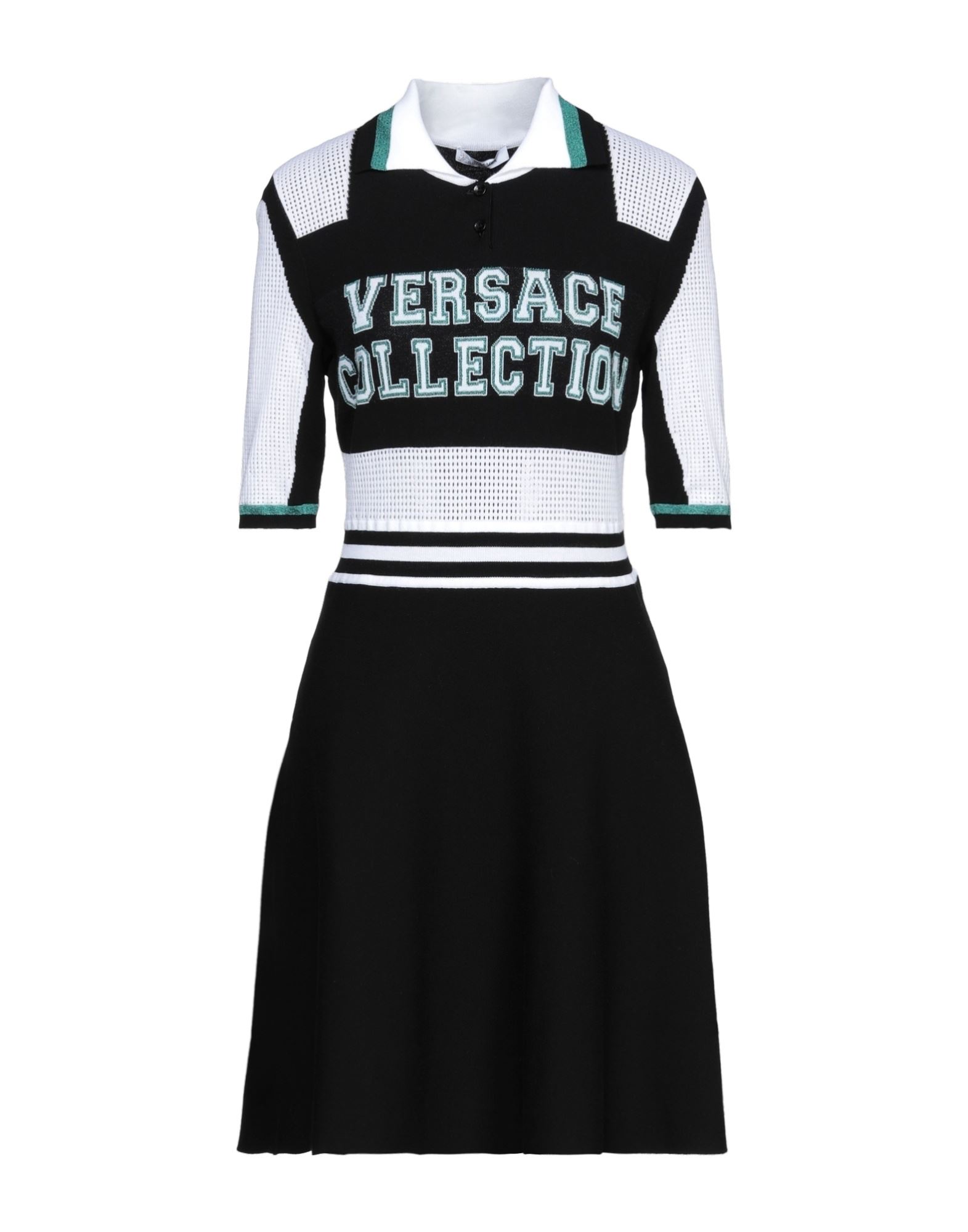 《セール開催中》VERSACE COLLECTION レディース ミニワンピース＆ドレス ブラック 44 レーヨン 70% / ポリエステル 28% / ナイロン 1% / 金属化ポリエステル 1%