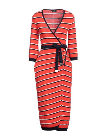 Shop Elisabetta Franchi Woman Midi Dress Coral Size 4 Cotton, Polyamide In Red