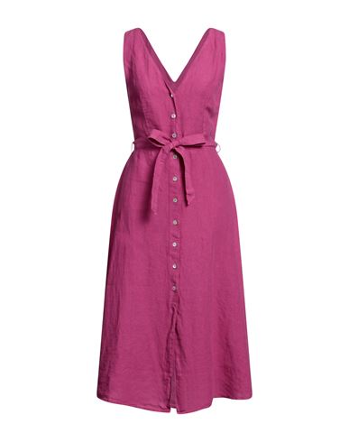 120% Woman Midi Dress Fuchsia Size 2 Linen In Pink