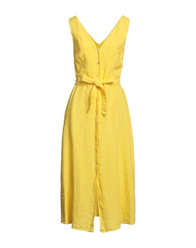 120% Woman Midi Dress Yellow Size 2 Linen