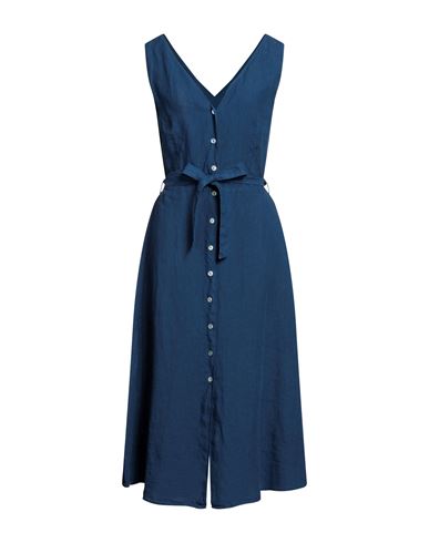 120% Woman Midi Dress Navy Blue Size 8 Linen