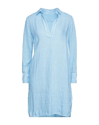 120% Woman Short Dress Sky Blue Size Xs Linen