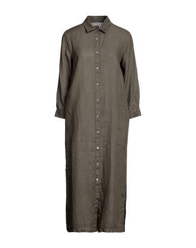 120% Woman Midi Dress Khaki Size 4 Linen In Beige