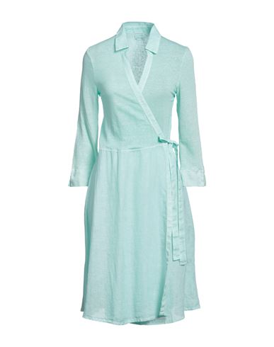 120% Woman Midi Dress Turquoise Size Xxs Linen In Blue