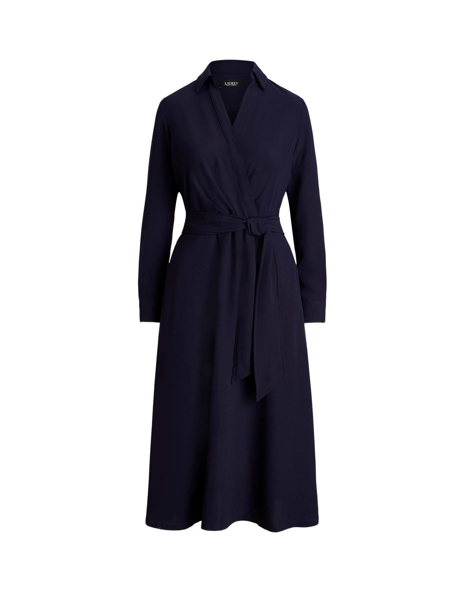 Shop Lauren Ralph Lauren Surplice Georgette Midi Dress Woman Midi Dress Midnight Blue Size 6 Polyester