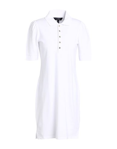 Lauren Ralph Lauren Collared Shift Dress Woman Mini Dress White Size L Cotton, Elastane