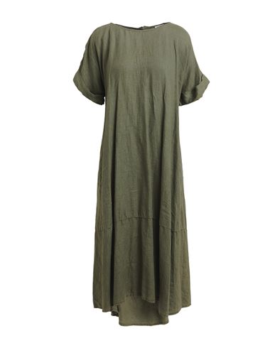 Rossopuro Woman Midi Dress Military Green Size S Linen