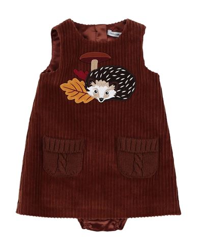 Dolce & Gabbana Newborn Girl Baby Dress Brown Size 3 Cotton, Elastane, Polyester, Viscose, Virgin Wo