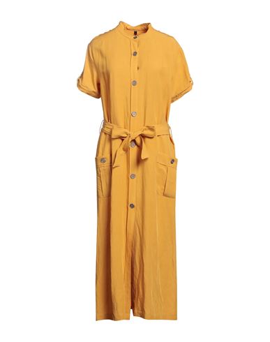 T-jacket By Tonello Woman Midi Dress Ocher Size L Viscose, Linen In Yellow