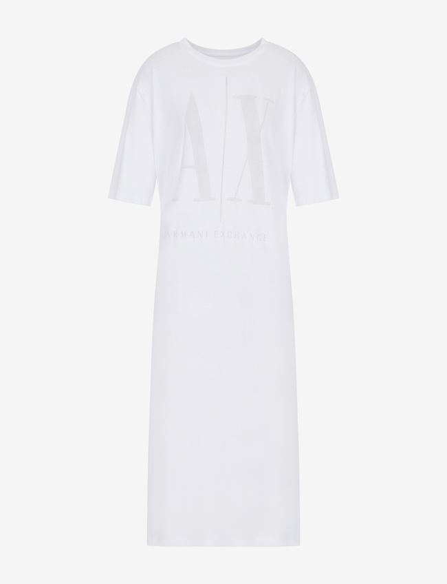 Armani Exchange Vestito Lungo Bianco Cotone, Poliestere