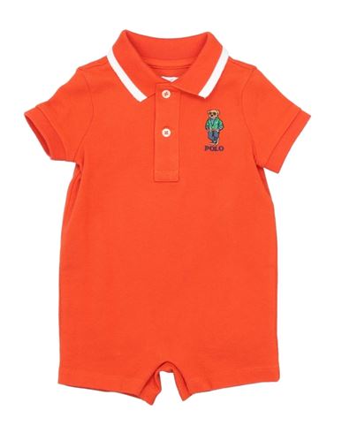Polo Ralph Lauren Polo Bear Mesh Polo Shortall Newborn Boy Baby Jumpsuits Orange Size 3 Cotton