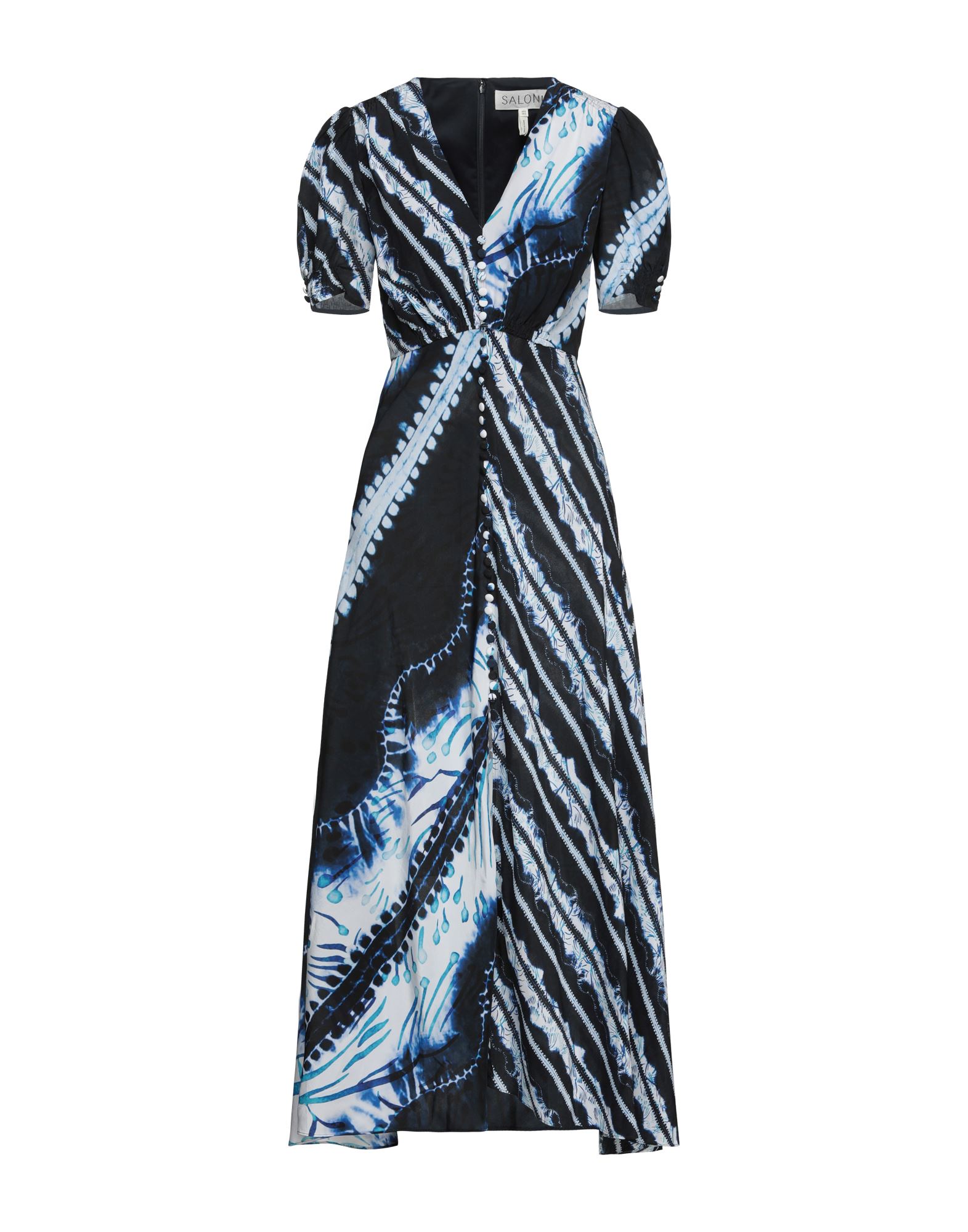Saloni Lea Printed Silk Crepe De Chine Midi Dress In Dark Blue