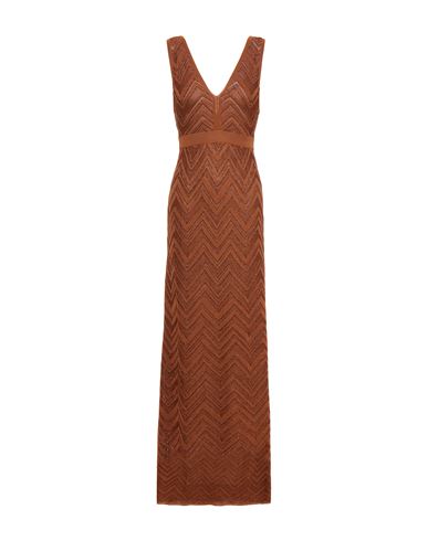 Shop M Missoni Woman Maxi Dress Brown Size 8 Viscose, Metallic Fiber