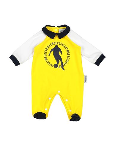 Bikkembergs Newborn Boy Baby Jumpsuits Yellow Size 3 Cotton, Elastane